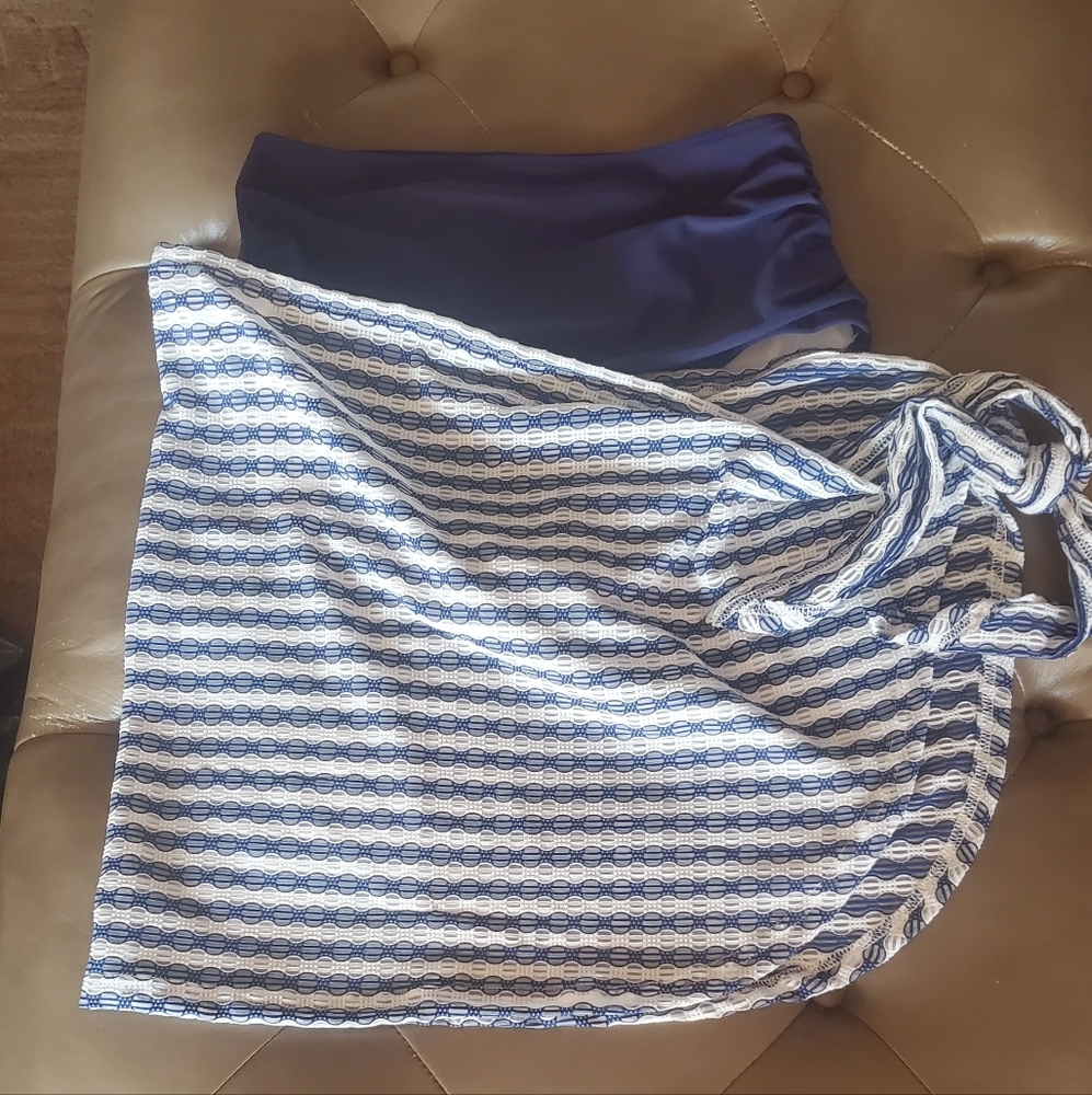 Womens NAVY Bikini Bottoms With Sarong Size M